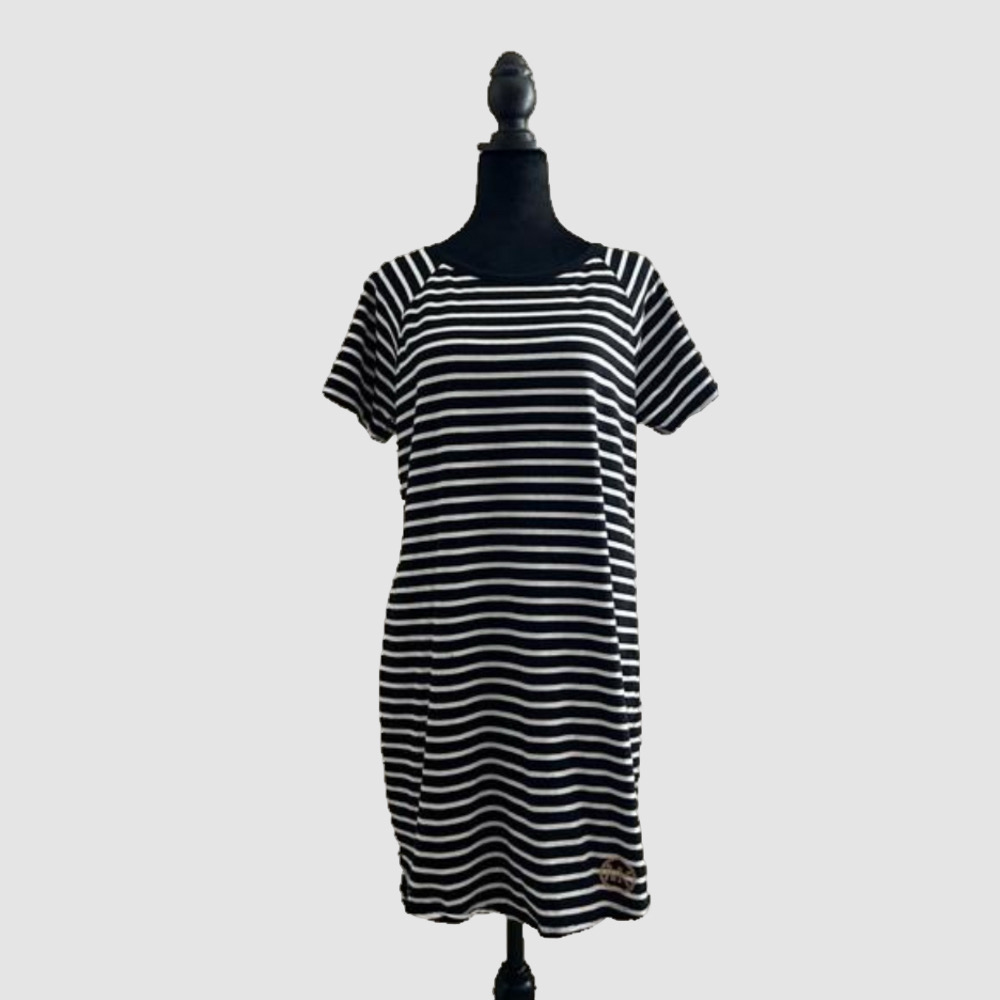 Michael Kors Crew Neck Short Sleeve Stripe Tunic Dress Black White M